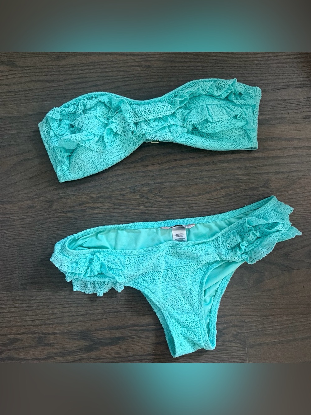 Juicy Couture Turquoise Lace Bandeau Bikini Set Size L